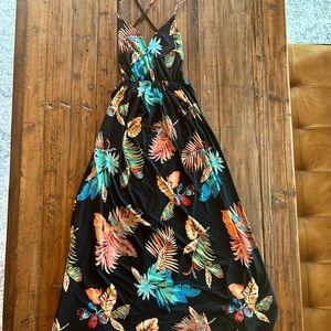 Tropical maxi dress lace up back